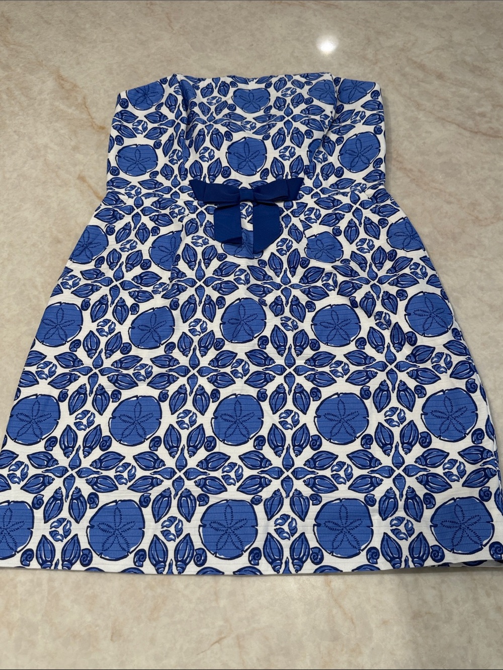 Vineyard Vines White Strapless Dress with Bold Blue Floral Pattern